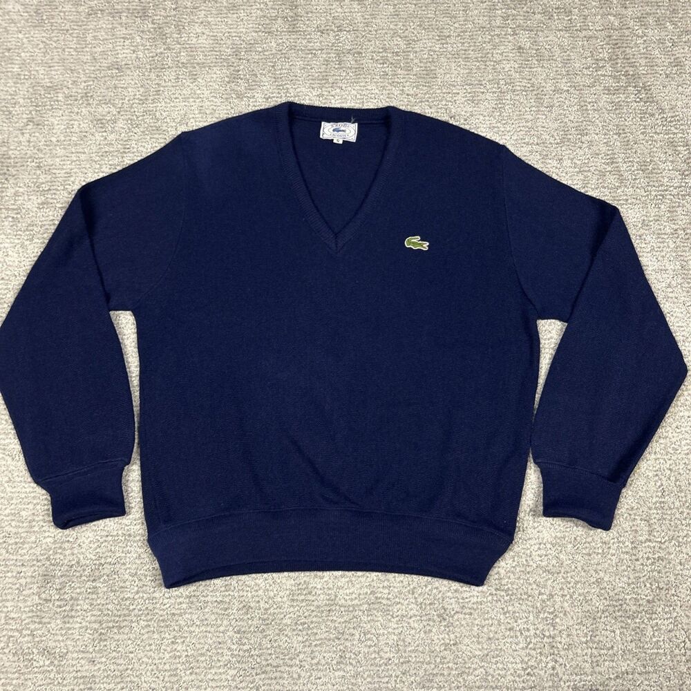 IZOD Lacoste Sweater Mens Small Blue V Neck Acrylic USA Grandpa Preppy Vintage